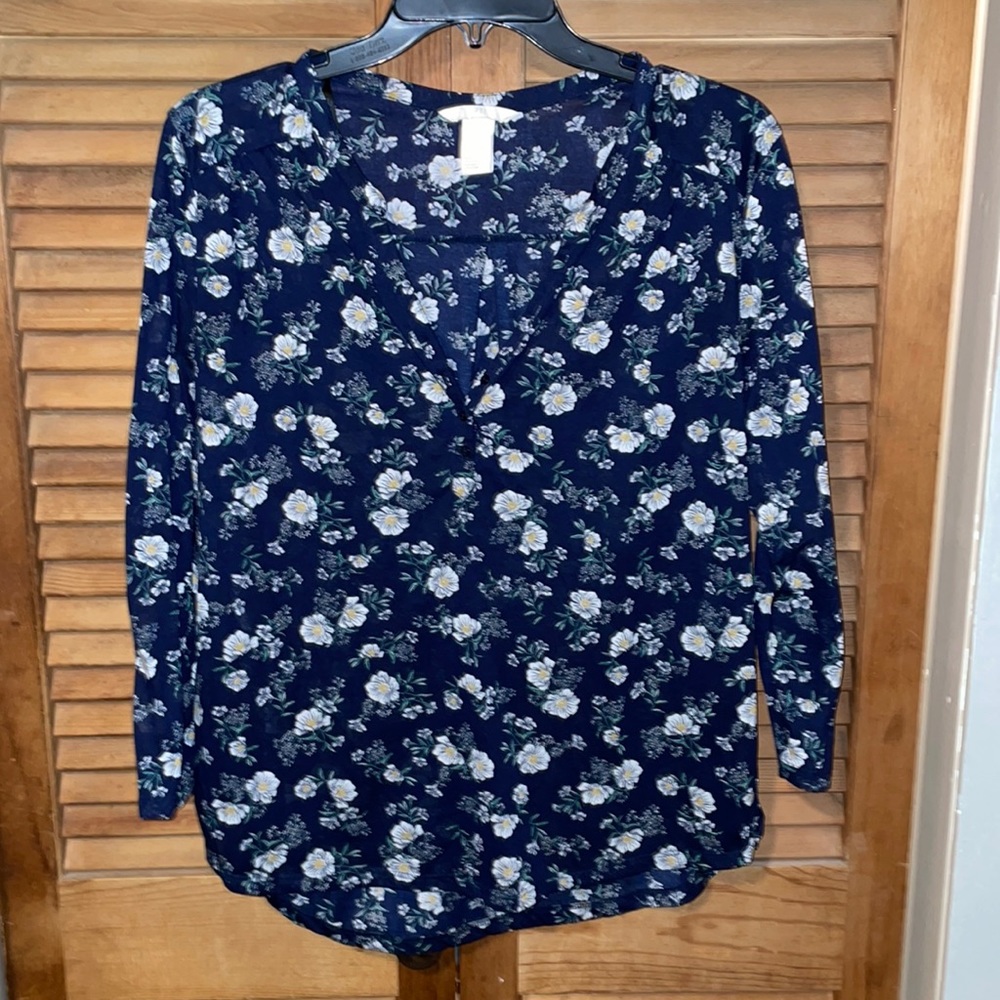 H&M navy flower blouse, size M